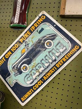 Carlisle Retro Car Metal Poster - Navy, Light Blue, Yellow